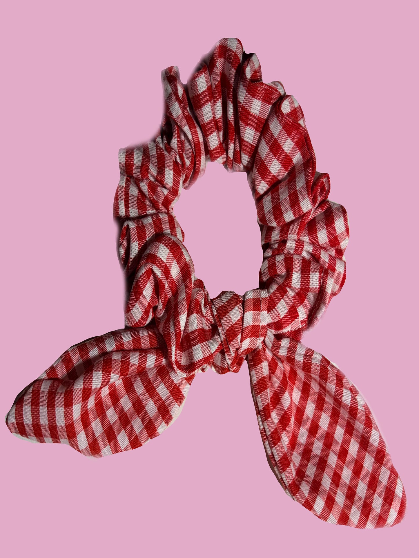 Red Gingham Mini Scrunchie with Tie.