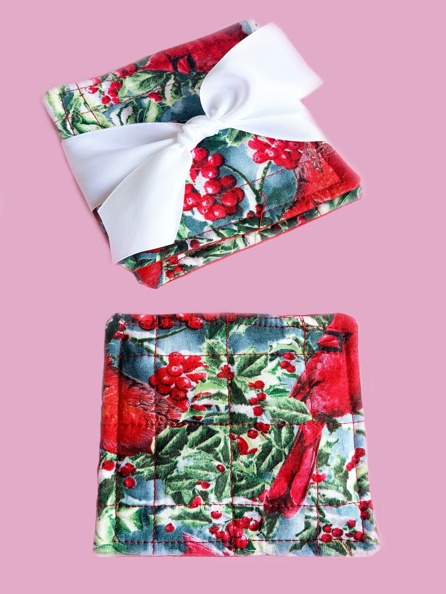 Cardinal Birds and Red Berries Coaster