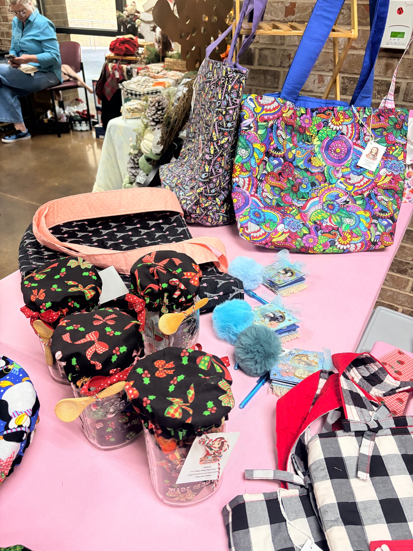 Large Mason Jar filled with Reversible Holiday Print Baking Bowl Covers