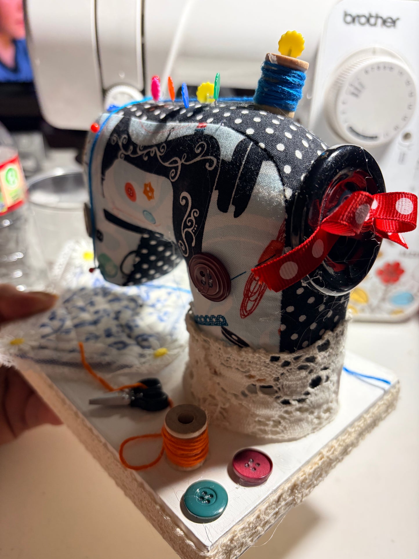 Small Handmade Fabric Sewing Machine Pin Cushion