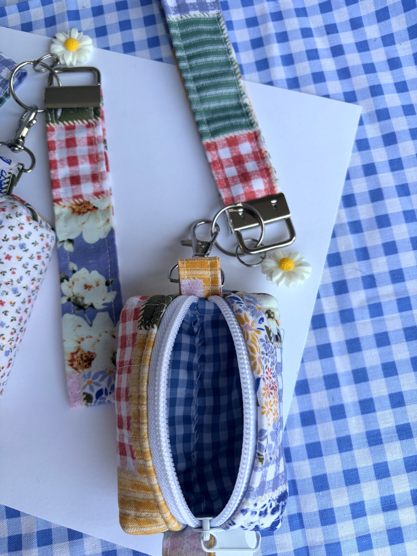 Mini Boxy Pouch with Wristlet on Country Quilt Design