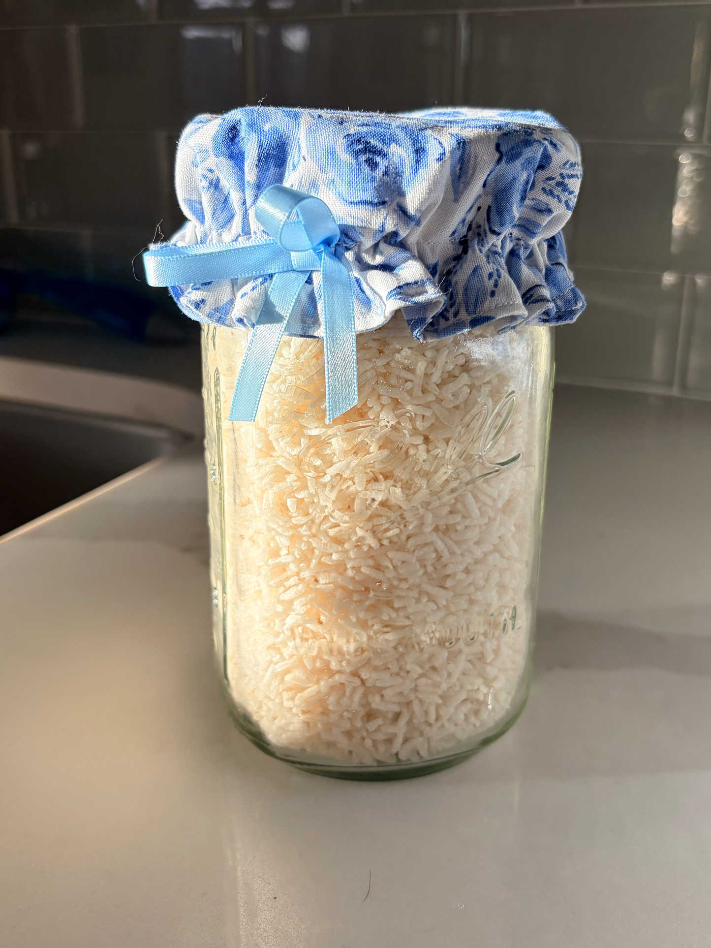 Blue Rose Print Mason Jar Cover