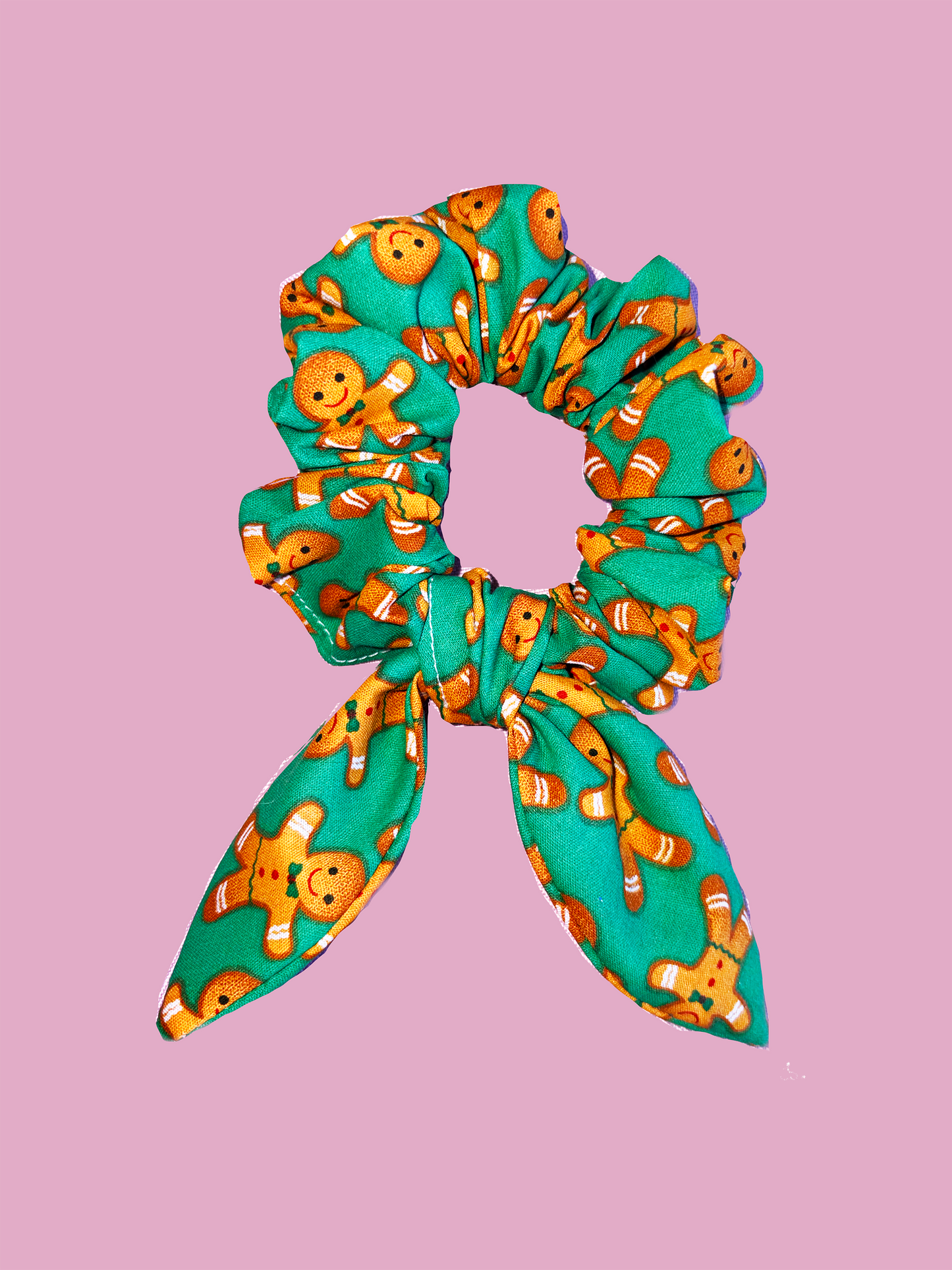 Creen Gingerbread Men Mini Scrunchie with Tie