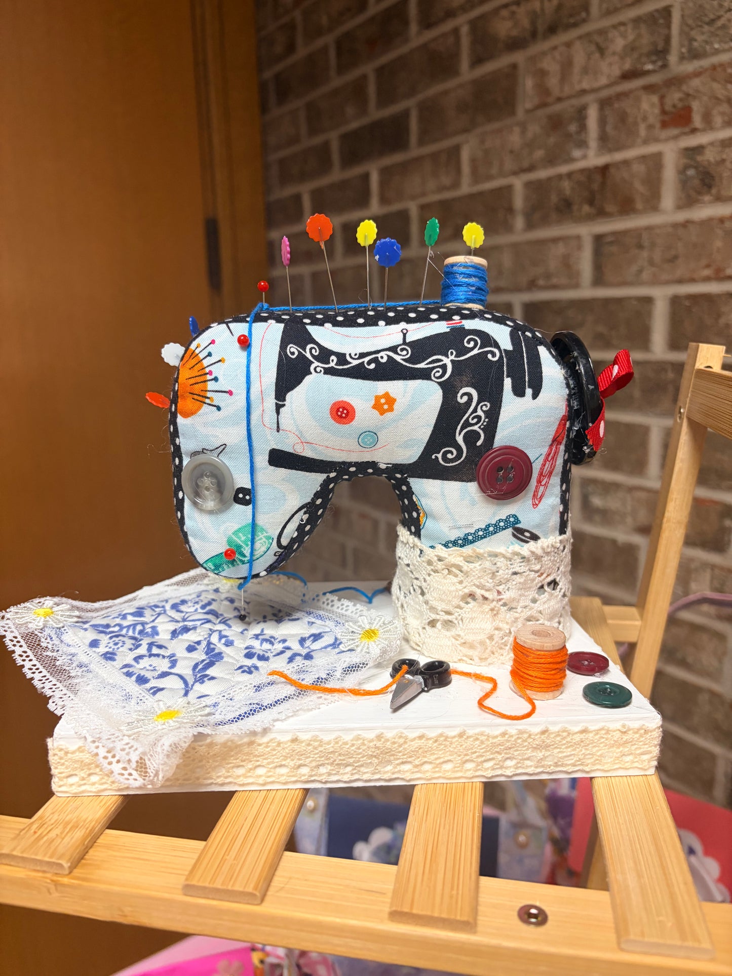 Small Handmade Fabric Sewing Machine Pin Cushion