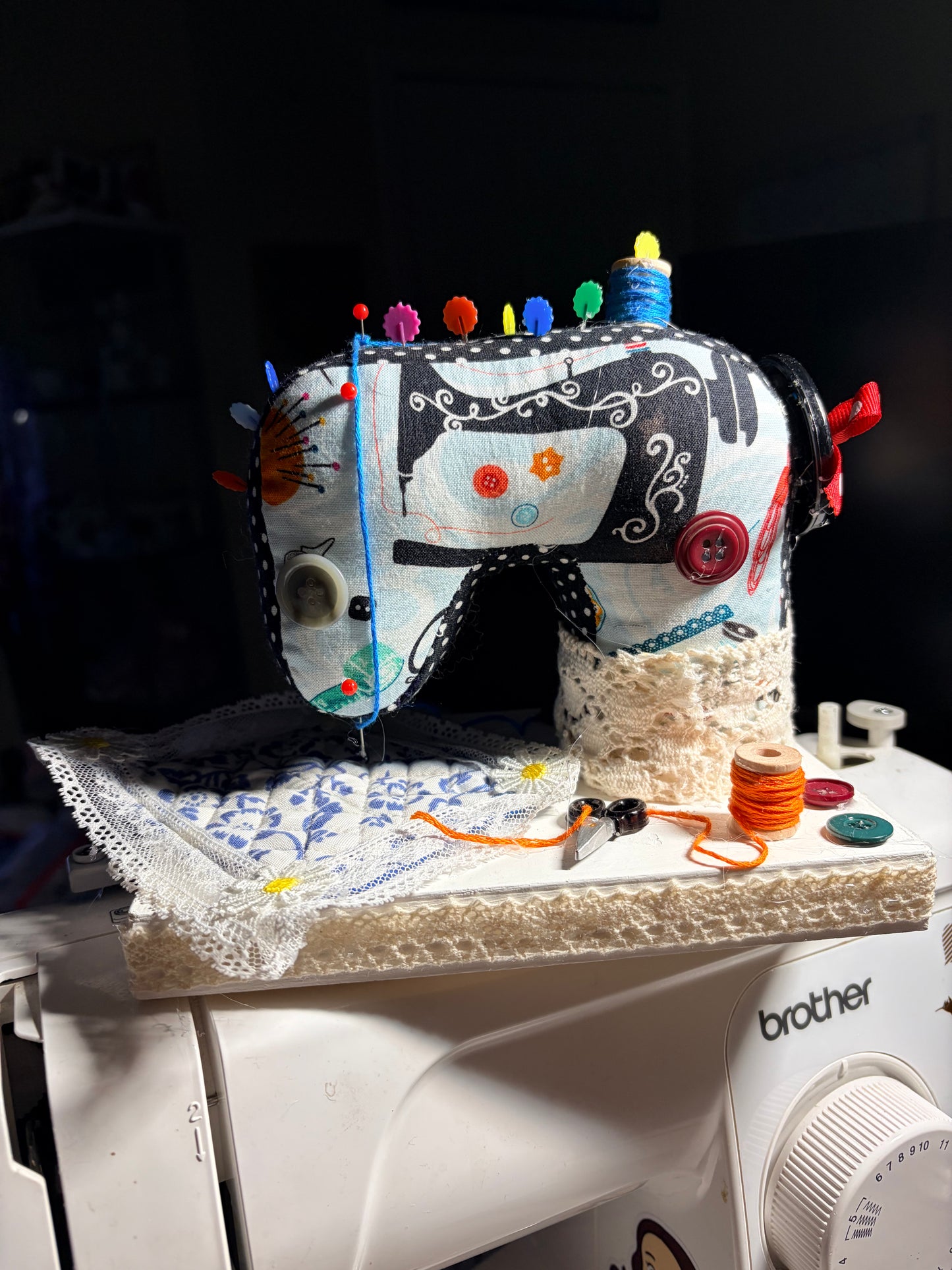 Small Handmade Fabric Sewing Machine Pin Cushion