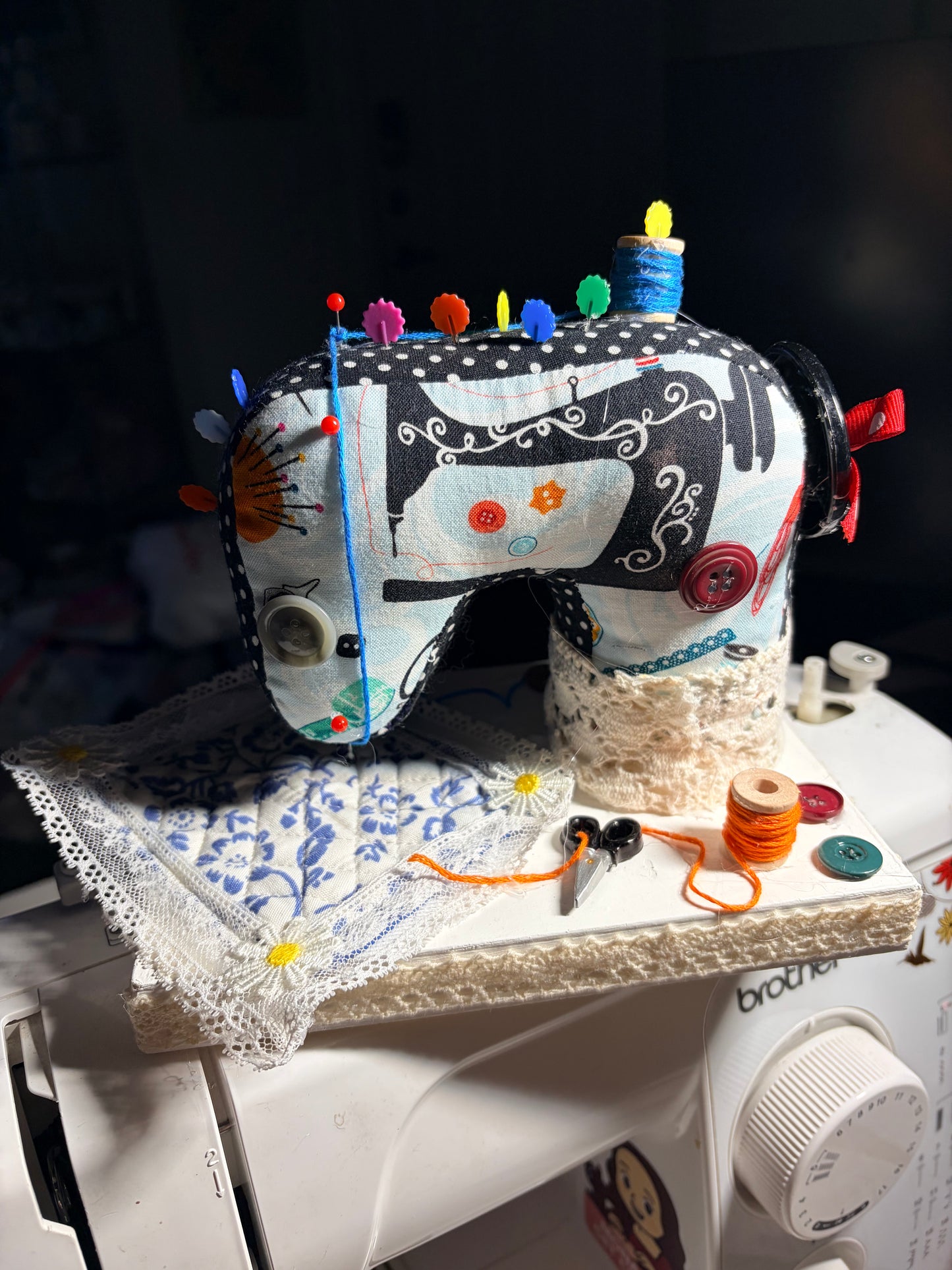 Small Handmade Fabric Sewing Machine Pin Cushion
