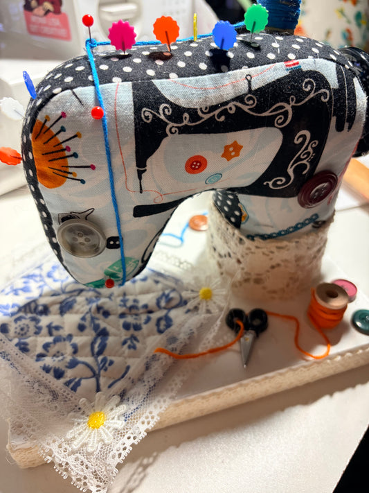 Small Handmade Fabric Sewing Machine Pin Cushion