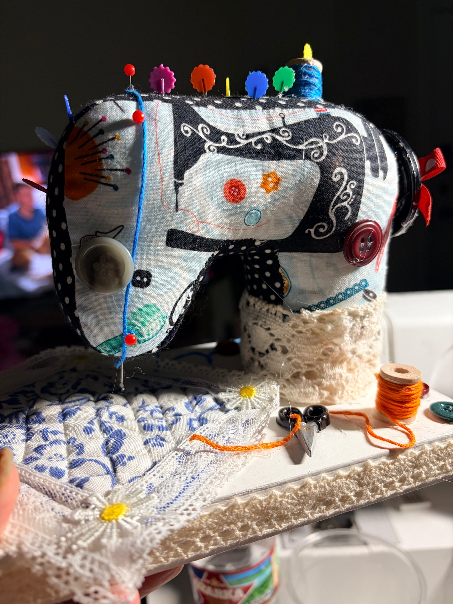 Small Handmade Fabric Sewing Machine Pin Cushion