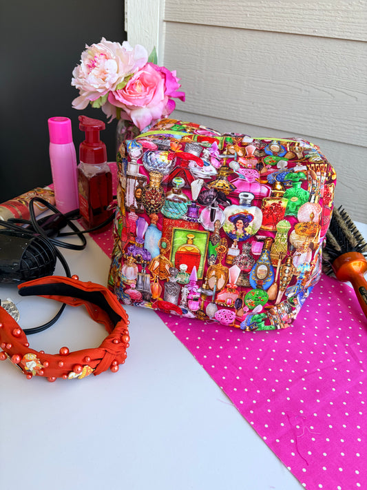 Perfume Bottle Print, Jumbo Boxy Cosmetic Pouch