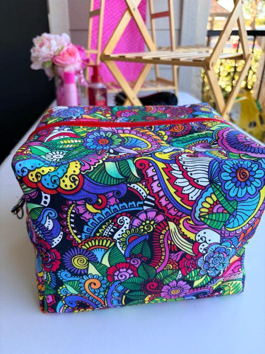 Jumbo Flower and Swirl Multicolor Boxy Pouch