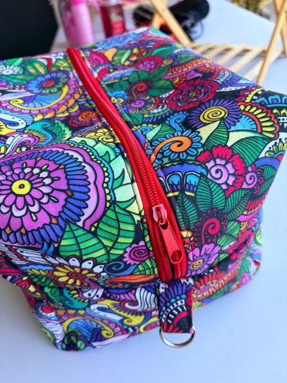 Jumbo Flower and Swirl Multicolor Boxy Pouch
