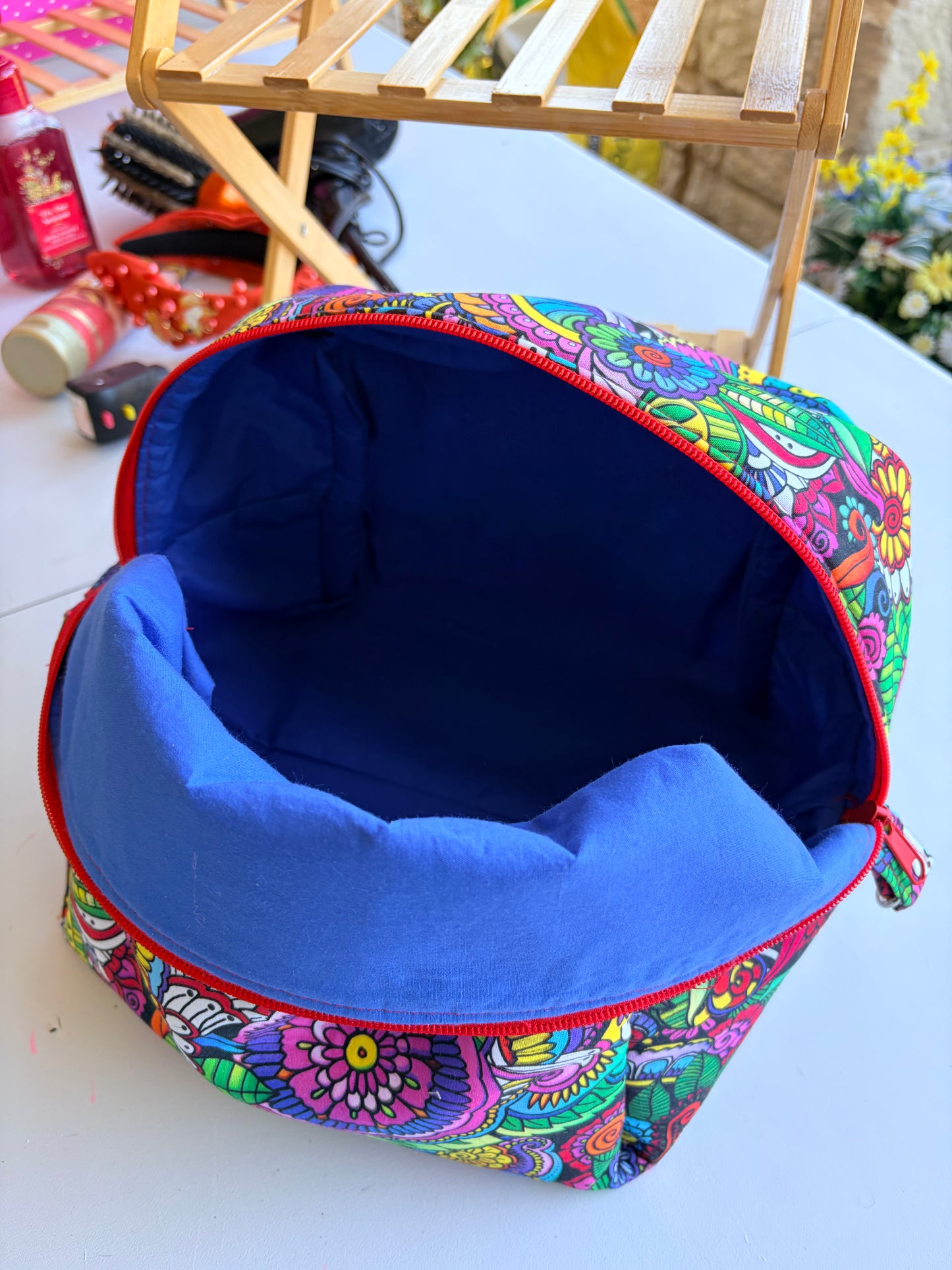 Jumbo Flower and Swirl Multicolor Boxy Pouch