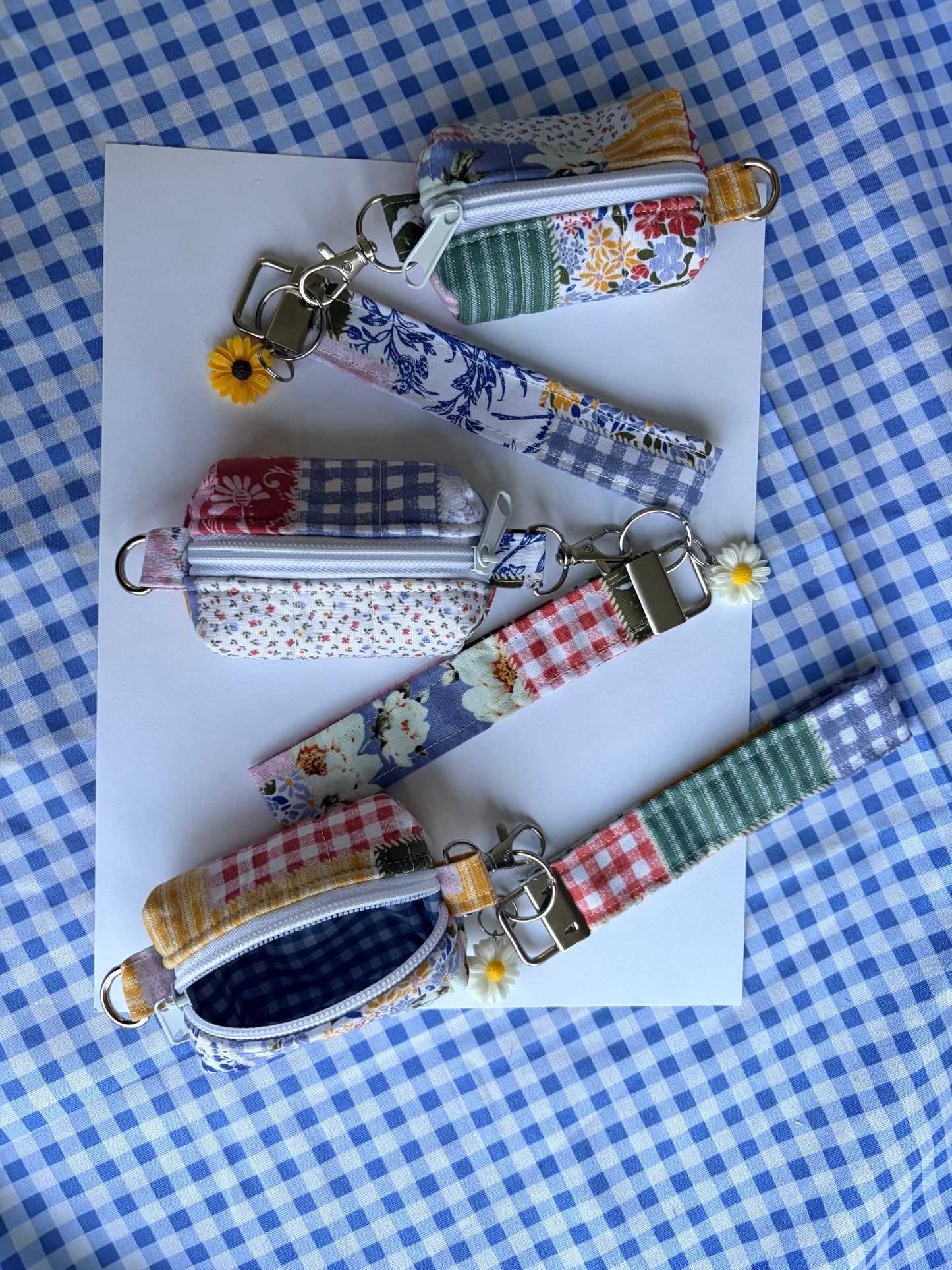 Mini Boxy Pouch with Wristlet on Country Quilt Design