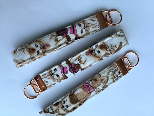 Adult Wristlet, Plush Cats with Pink Bows and Hats.