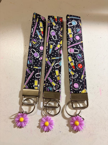 Lavender Makeup Adult Wristlet with purple flower charm