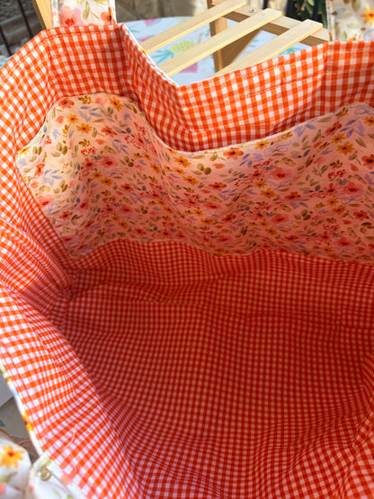 Yellow and Orange Tote with Bow and Crochet Flower Applique