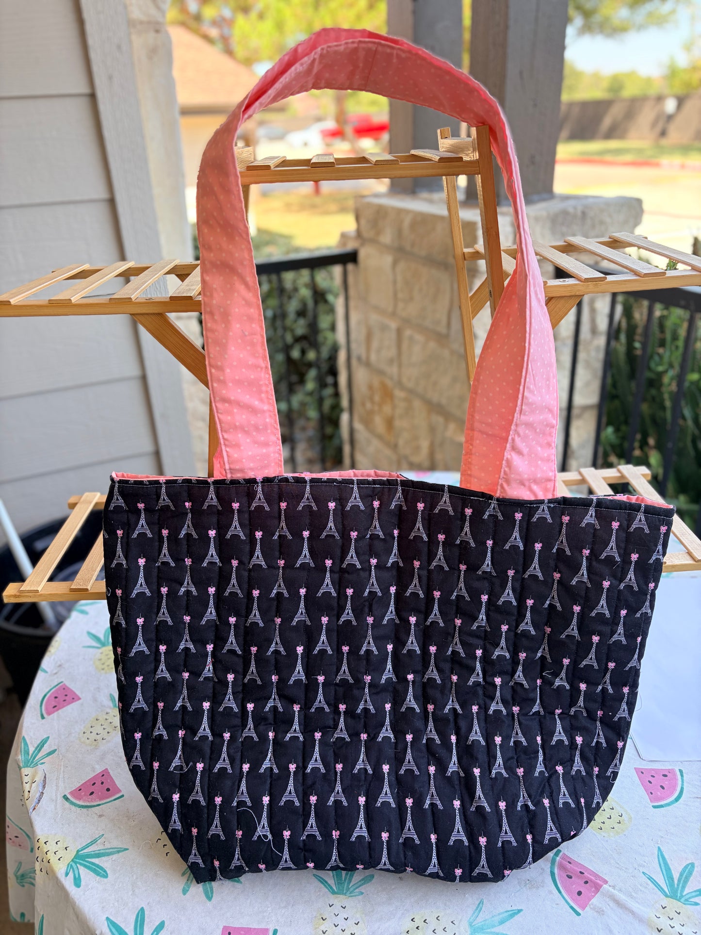 The Eiffel Tower Black and Pink Extra Large Tote