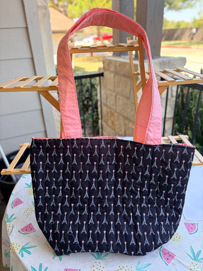 The Eiffel Tower Black and Pink Extra Large Tote