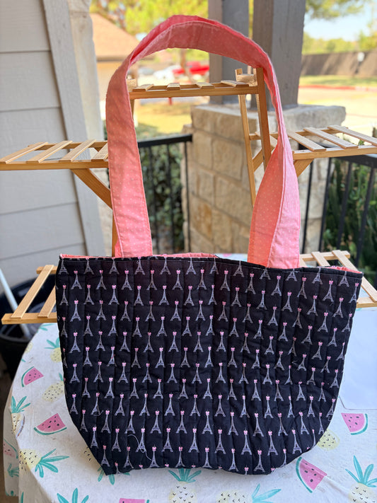 The Eiffel Tower Black and Pink Extra Large Tote