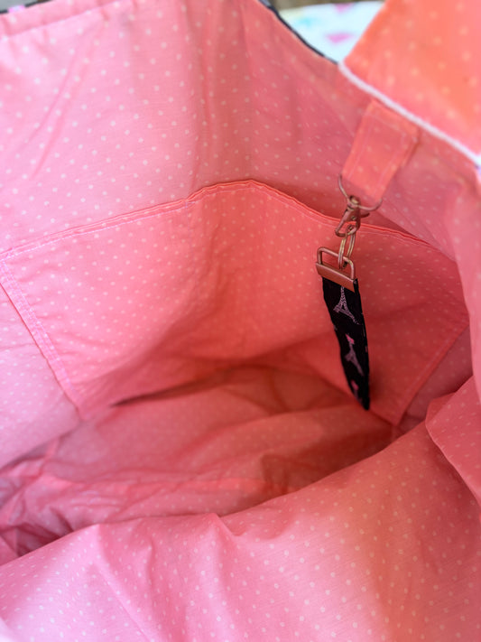 The Eiffel Tower Black and Pink Extra Large Tote
