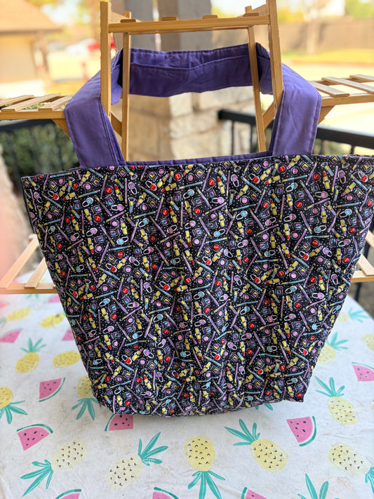 Lavender make-up print extra large handmade tote Bag.