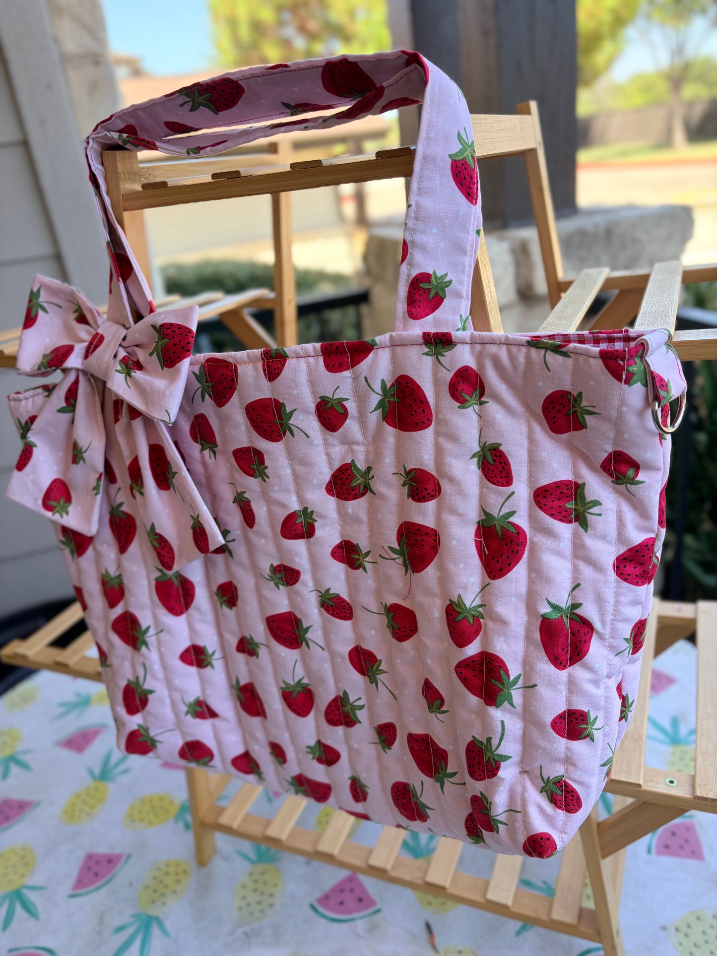 Strawberry Print large Tote bag