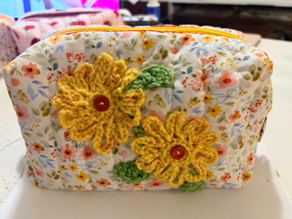 Yellow Flower Applique Boxy Pouch