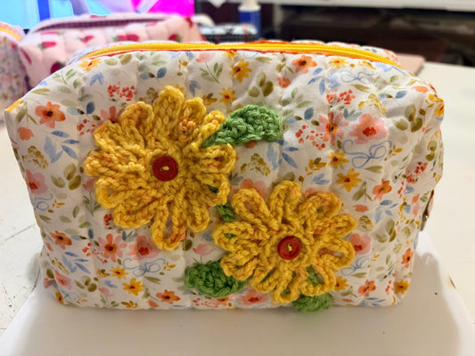 Yellow Flower Applique Boxy Pouch