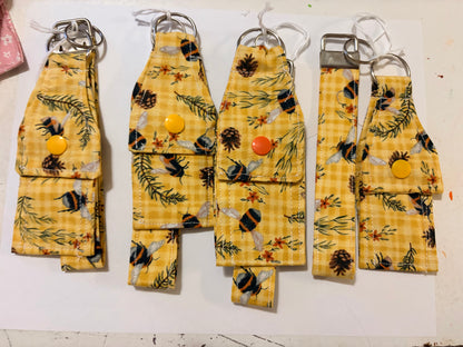 Lip balm and wristlet combo Bee fabric pattern