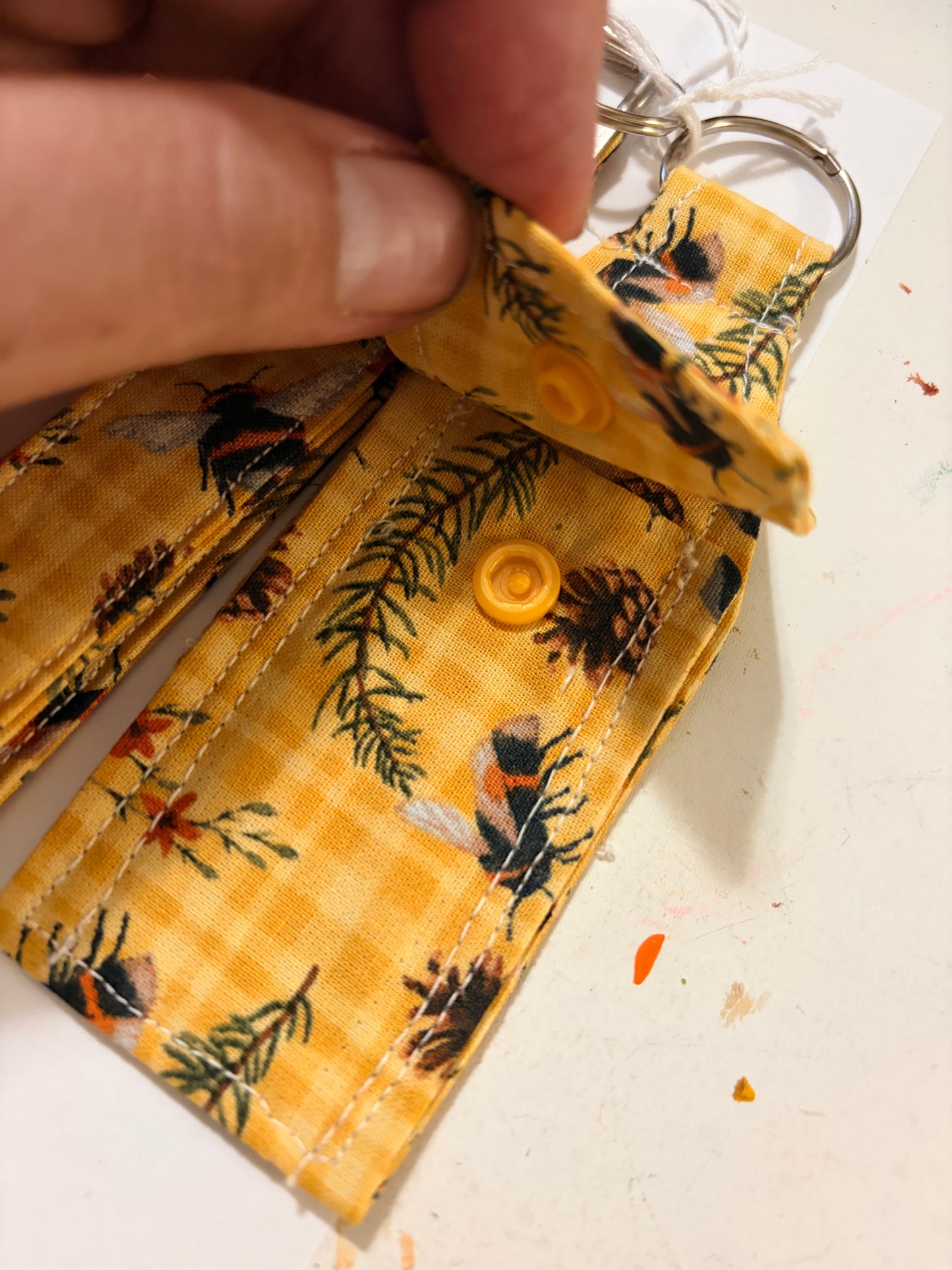 Lip balm and wristlet combo Bee fabric pattern