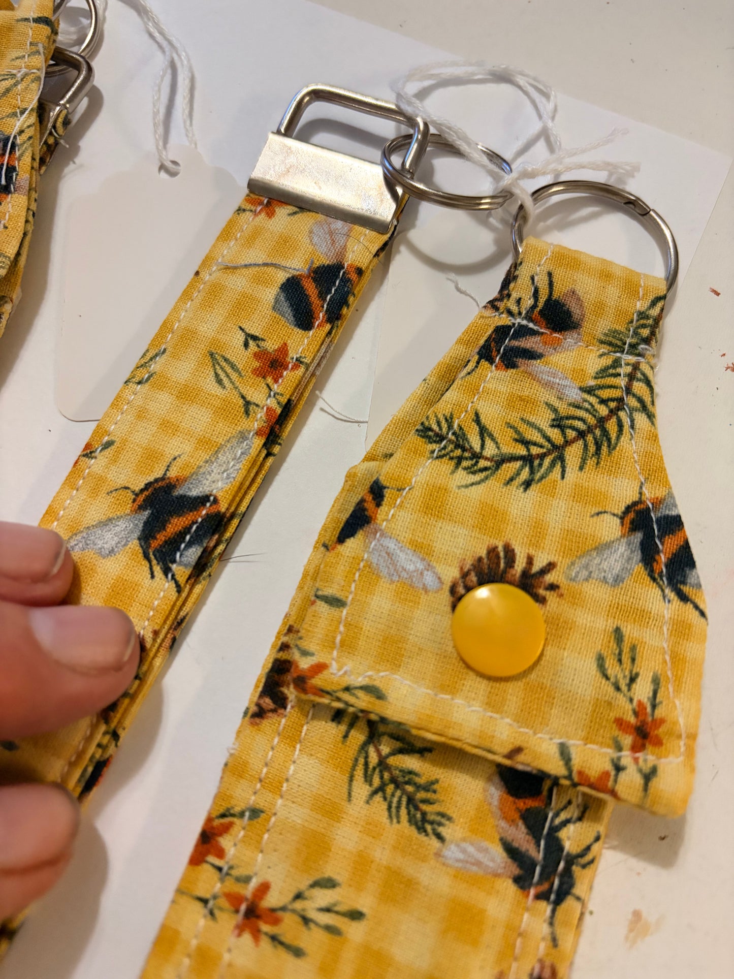 Lip balm and wristlet combo Bee fabric pattern
