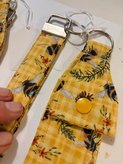 Lip balm and wristlet combo Bee fabric pattern