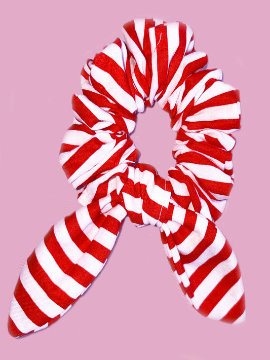 Peppermint Stripe mini scrunchie with tie.